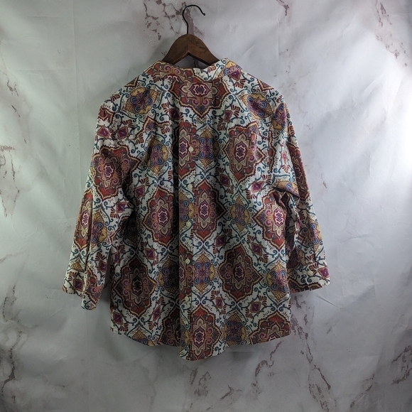 Chicos Shirt Women XL 3 Pink White Paisley Non Iron Wrinkle Button Up Back - Picture 5 of 12